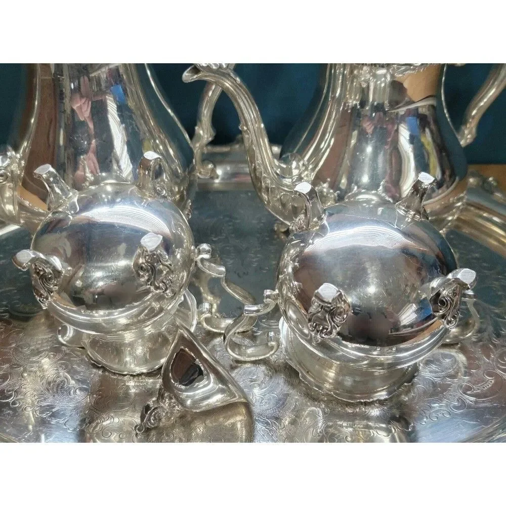 Antique Genuine WALLACE La Reine 1100 Silver Plated Tea/Coffee Set w/ Tray 6 pcs